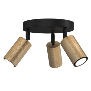 spot Nise plate dia 200 black/wood 3xGU10